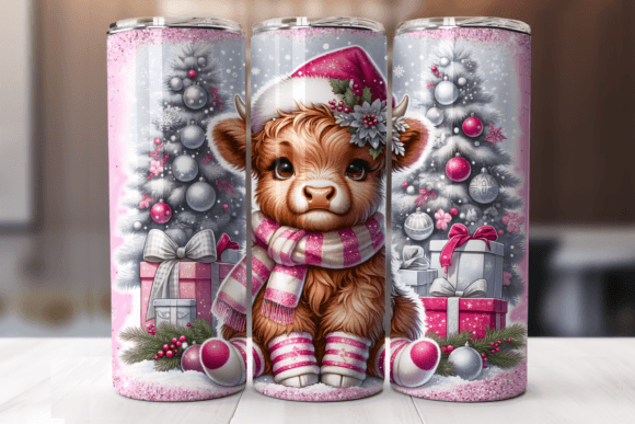 20oz Pink highland cow christmas tumbler