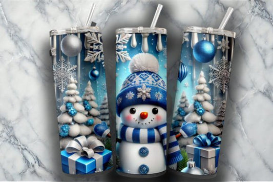 20oz Blue snowman tumbler