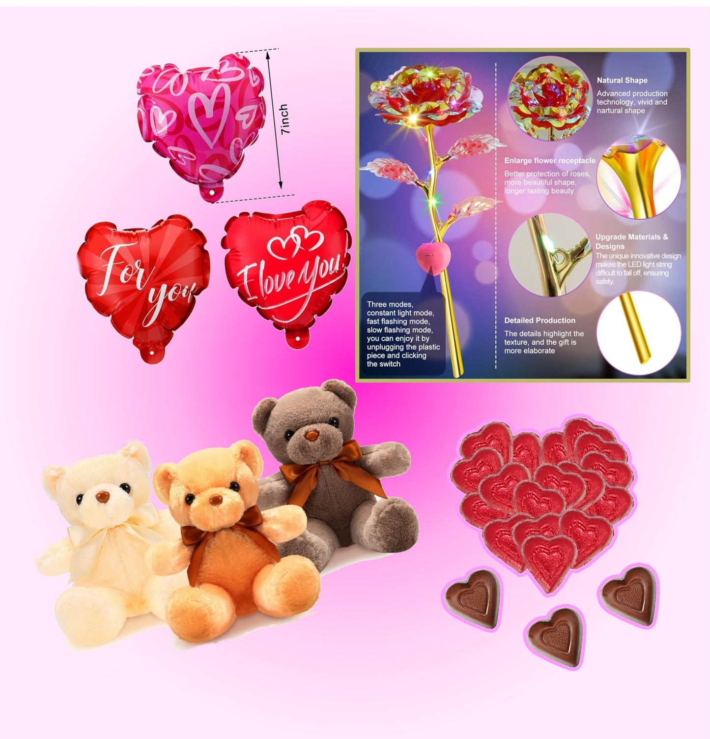 VALENTINE'S DAY TUMBLER gift pack (Full color 20oz. customizable/personalizable tumbler, ballon, teddy bear, rose, and chocolate hearts.)