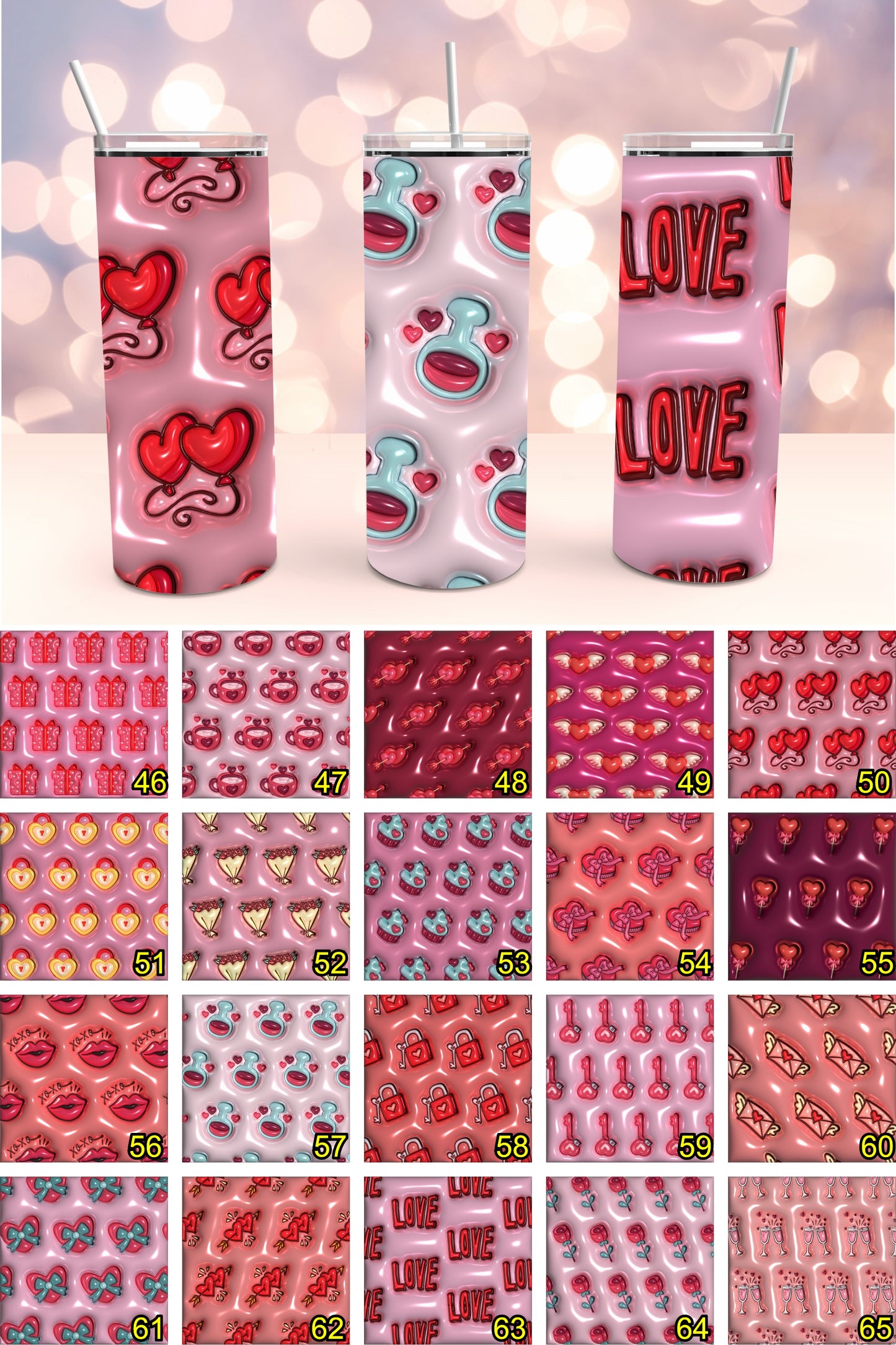 VALENTINE'S DAY TUMBLER gift pack (Full color 20oz. customizable/personalizable tumbler, ballon, teddy bear, rose, and chocolate hearts.)