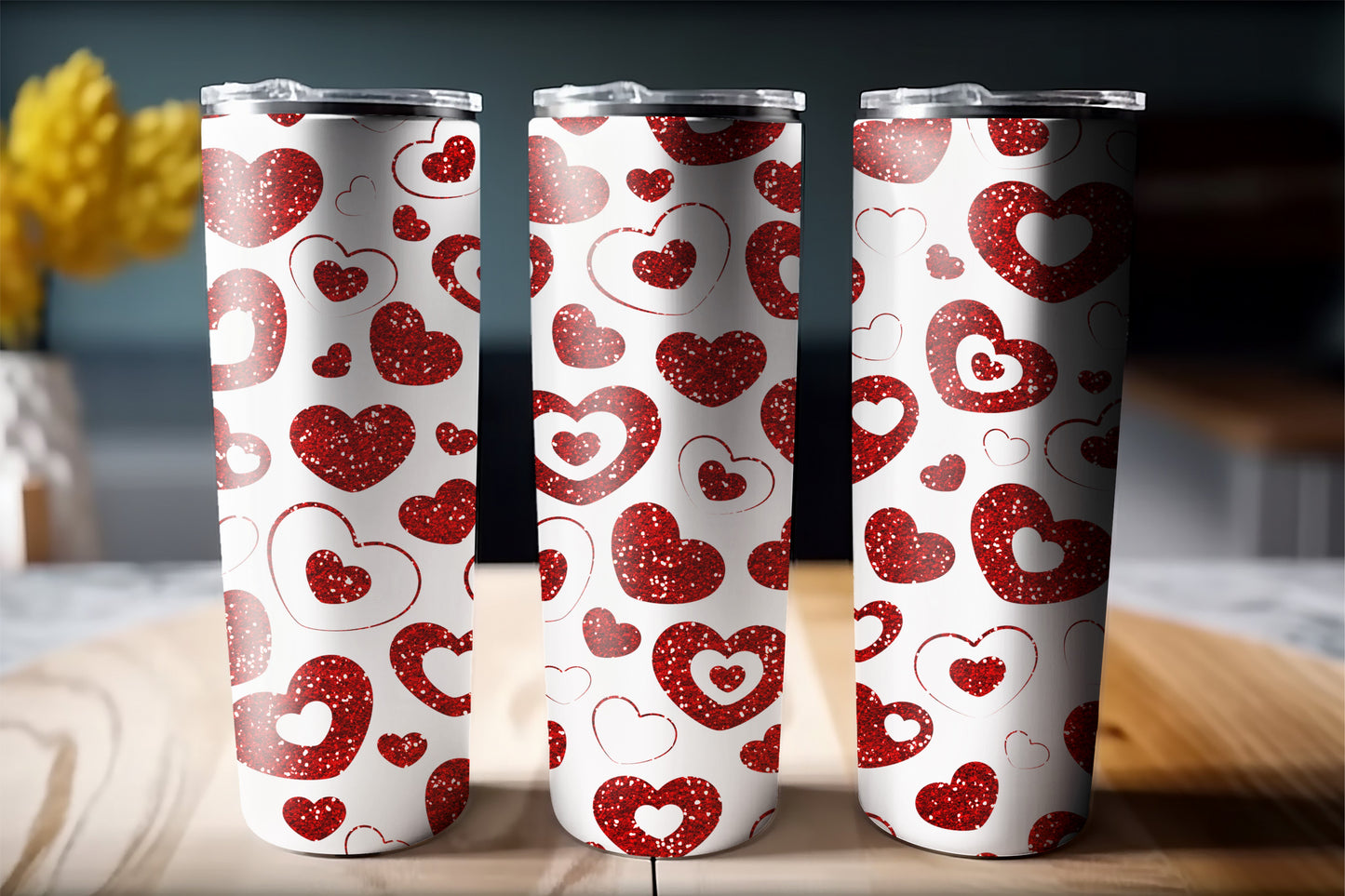 VALENTINE'S DAY TUMBLER gift pack (Full color 20oz. customizable/personalizable tumbler, ballon, teddy bear, rose, and chocolate hearts.)