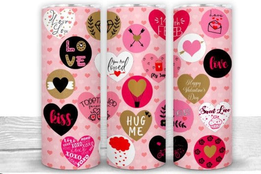 VALENTINE'S DAY TUMBLER gift pack (Full color 20oz. customizable/personalizable tumbler, ballon, teddy bear, rose, and chocolate hearts.)